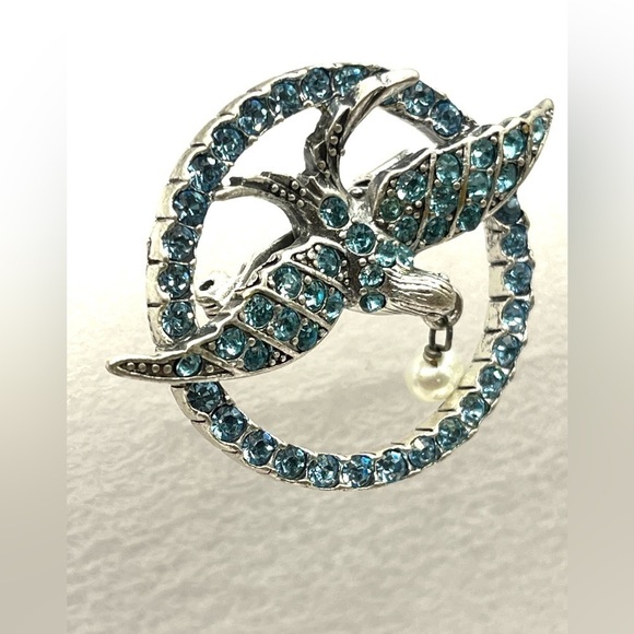 Bird Blue Brooch Crystal Flight Pearl Drop Pilgrim Danish Design SKANDERBORG - Picture 2 of 8